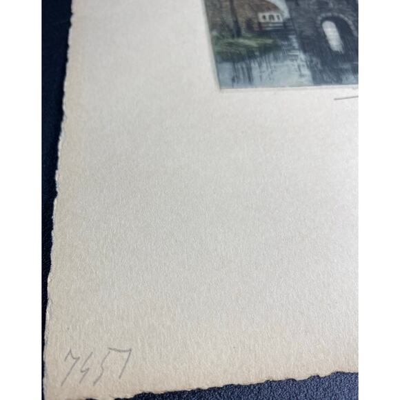 Bouquett — Hand-Colored Etching Windmill & Canal European Scene Signed - Picture 5 of 5